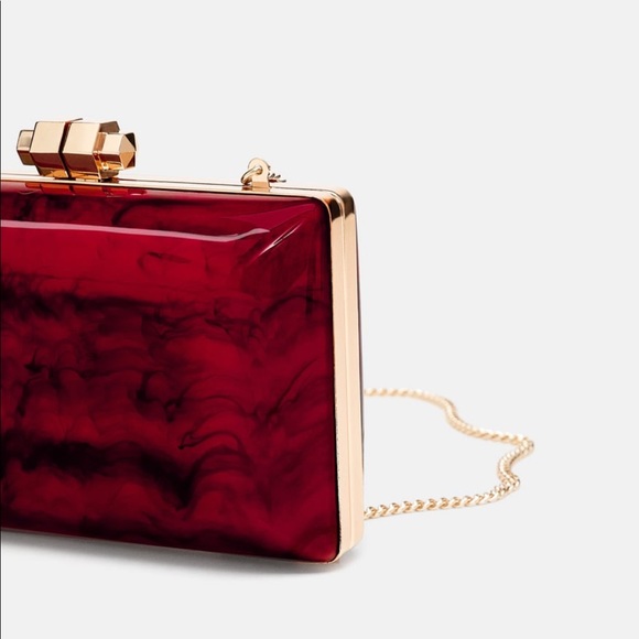 Zara Handbags - NWOT - Zara Red Marble Box Clutch with Chain
